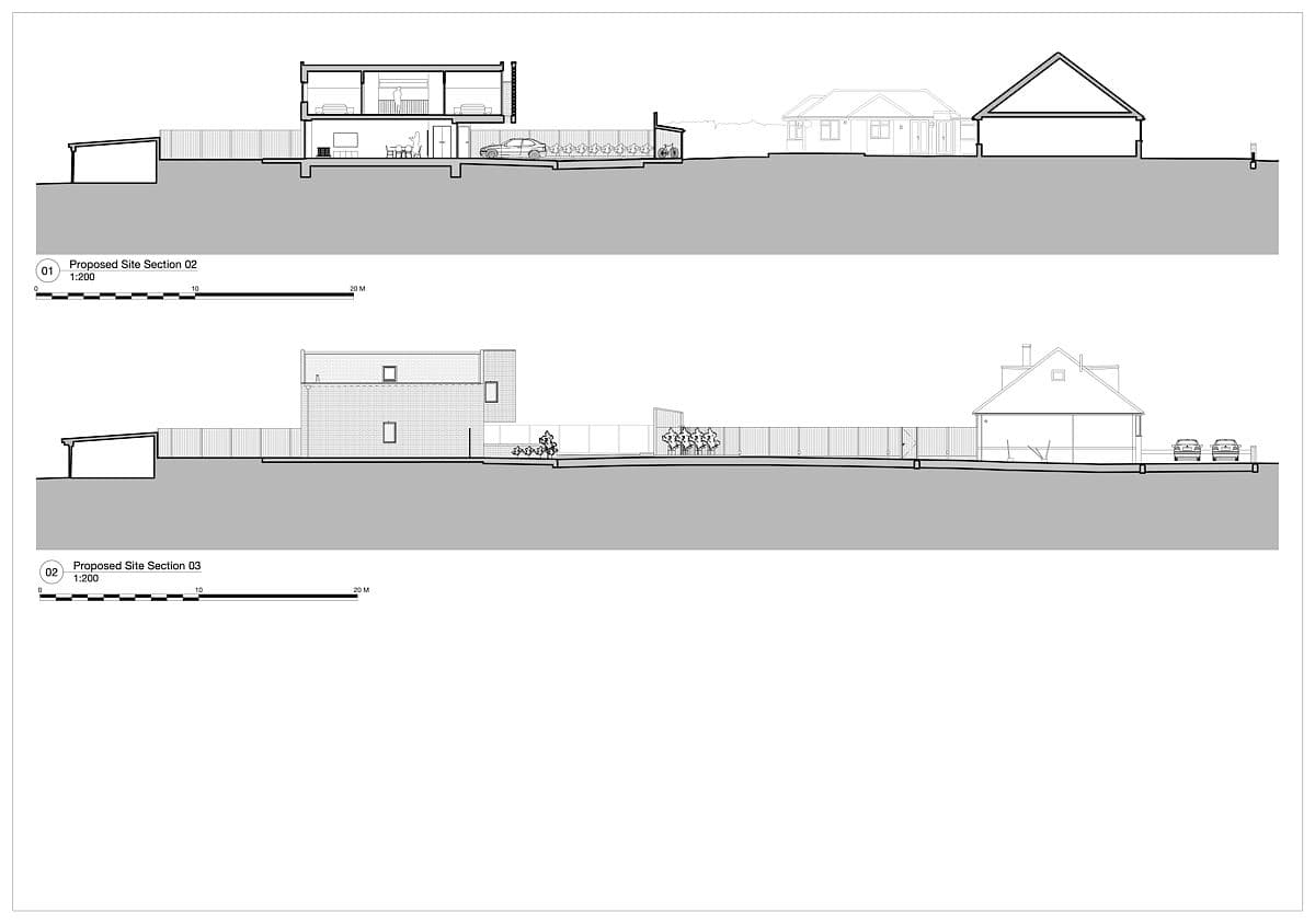 Modern and traditional homes elevation drawings showcasing diverse architectural styles in a residential area.