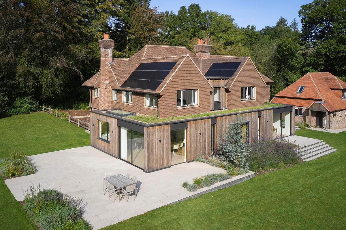 Stylish eco-friendly home with lush garden and modern design features.