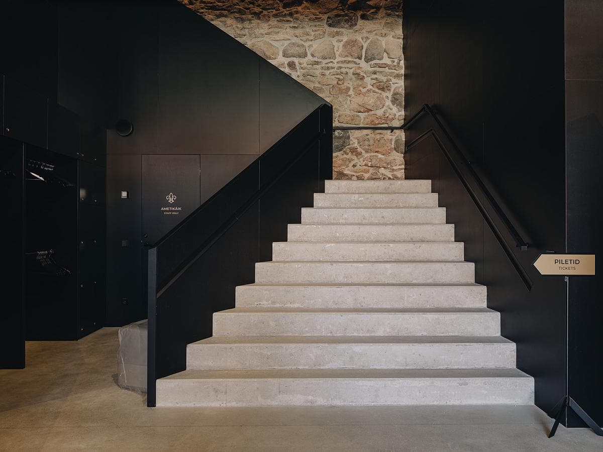 Contemporary concrete staircase in industrial setting with contrasting textures and elegant design.