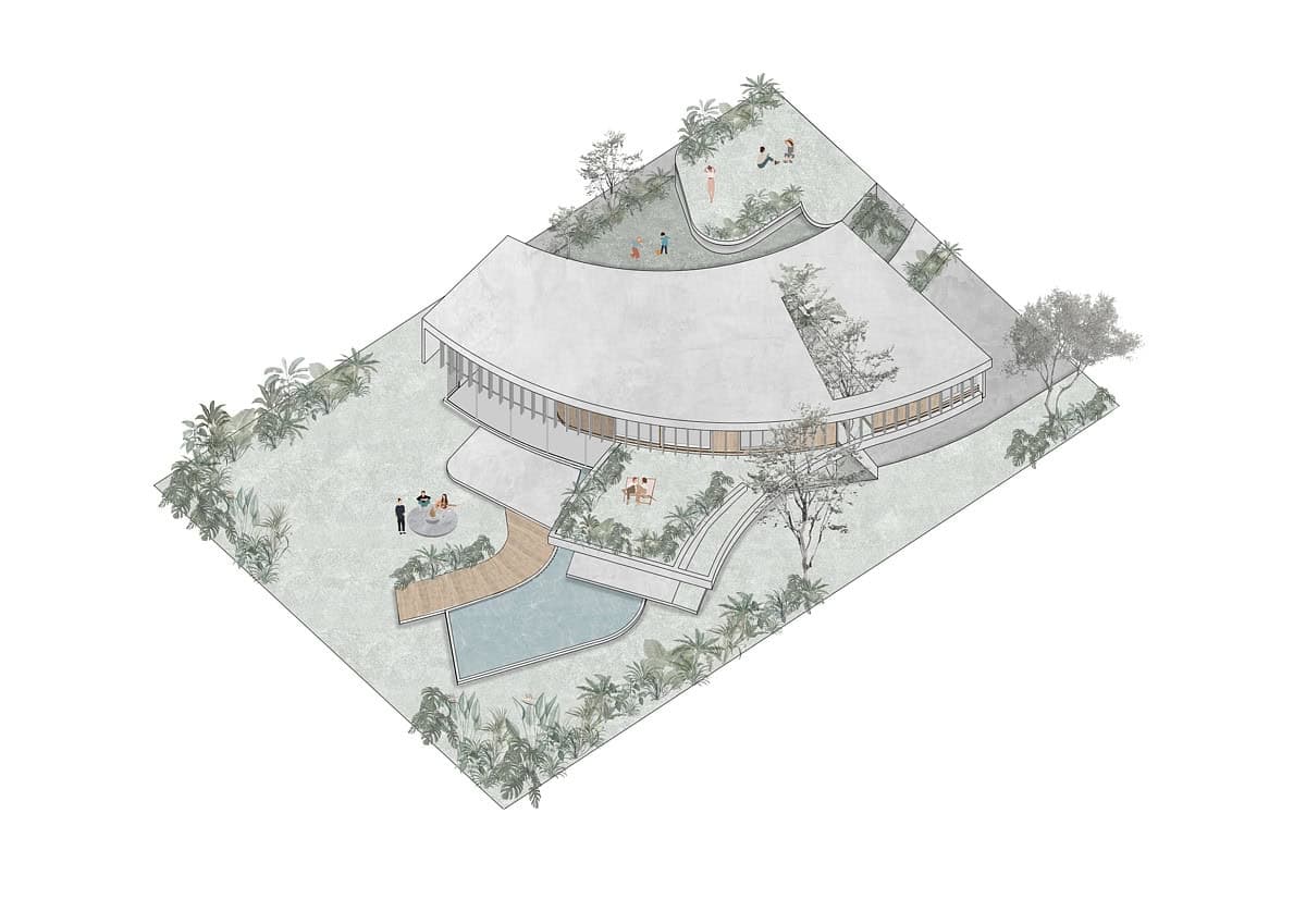 Design diagram showing the building arrangement and landscape.