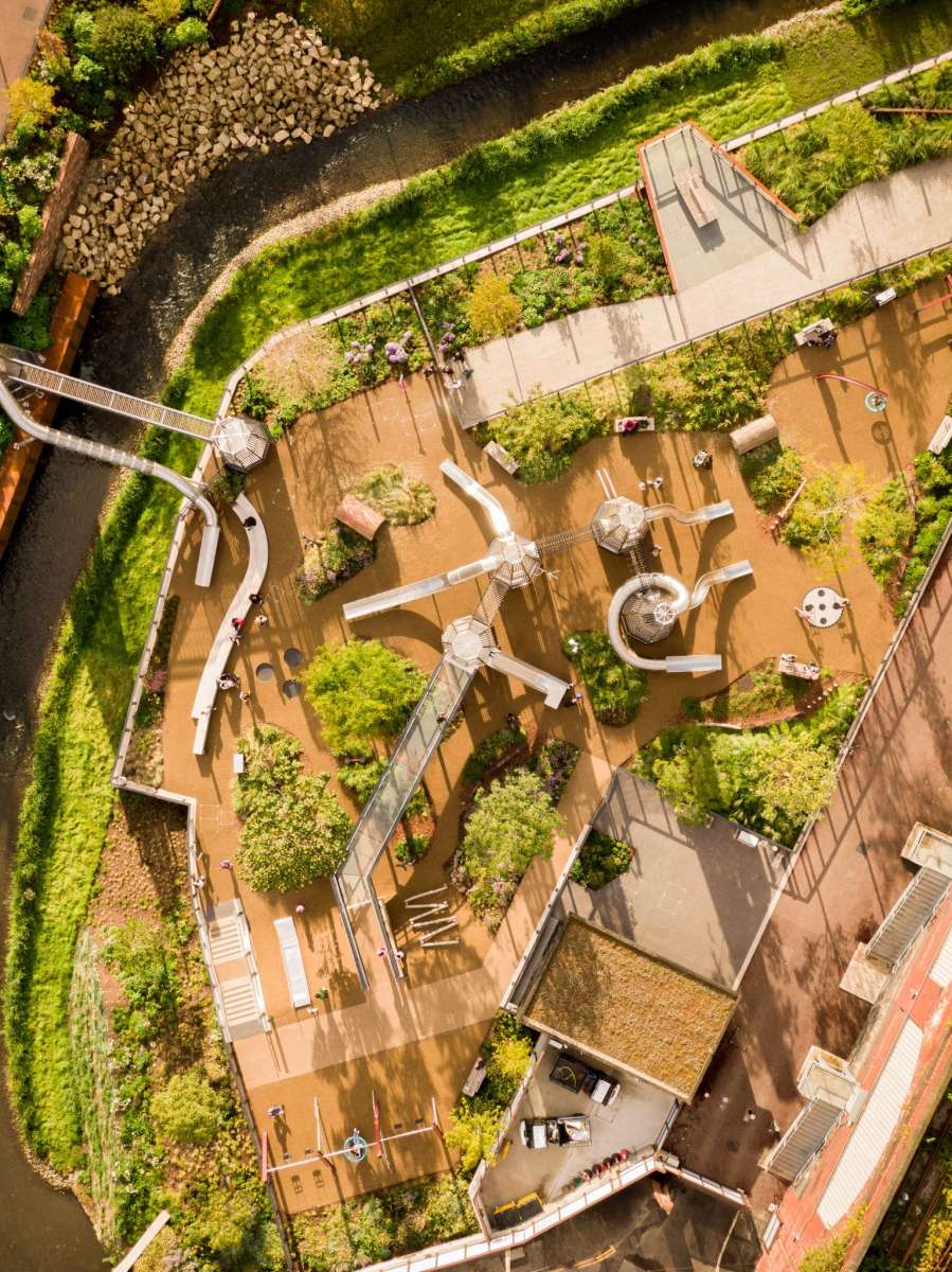 Mayfield Park play landscape, aerial view