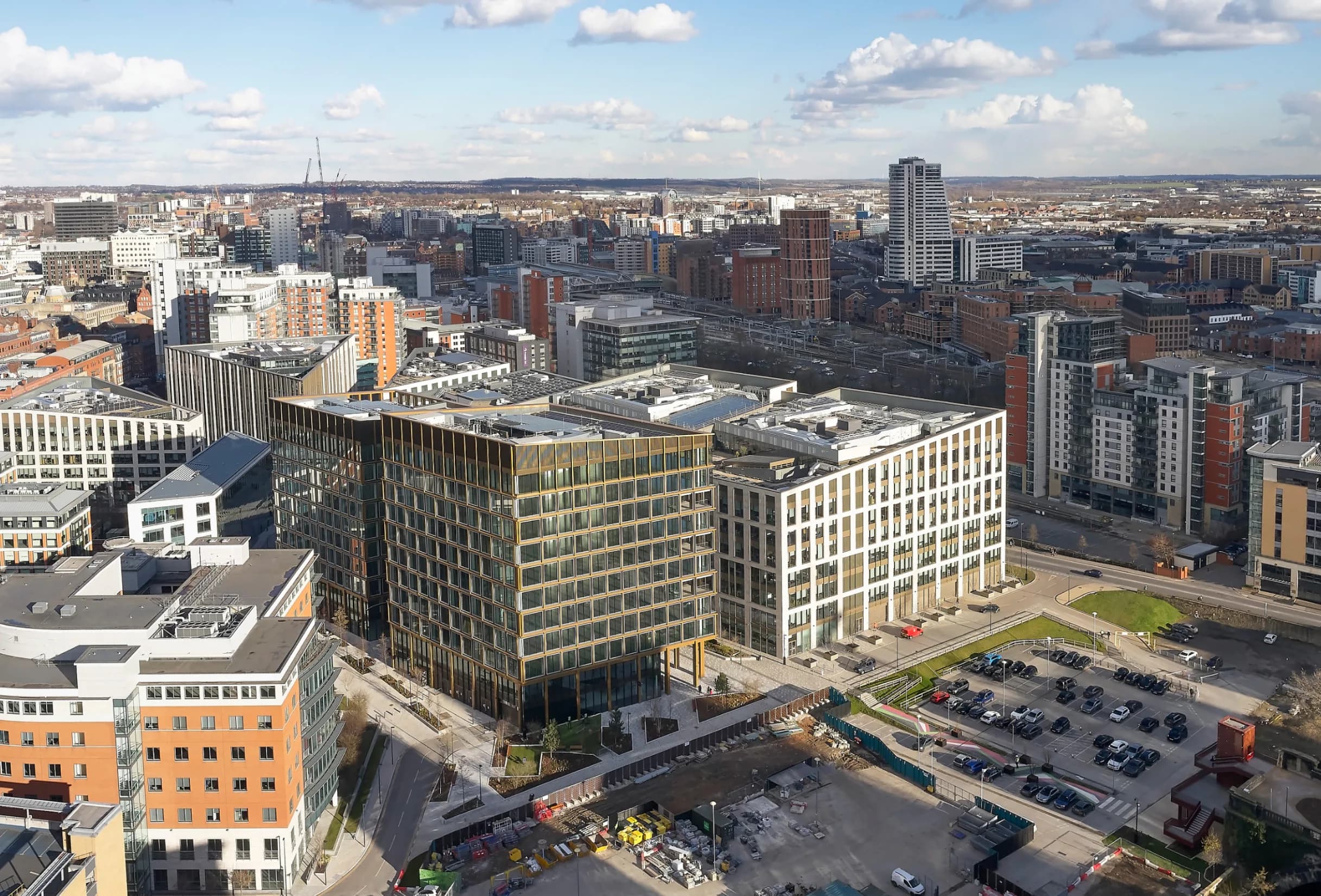 11 & 12 Wellington Place, aerial view in its city context