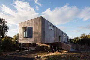 Aireys Ramp House by Stonehouse + Irons Architecture, north west elevation, photograph by Nic Granleese