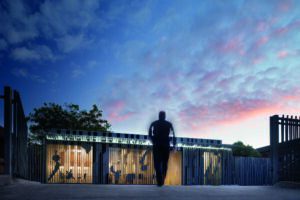 Surgeon's Rooms by FMD Architects, Melbourne - layered facade at dusk