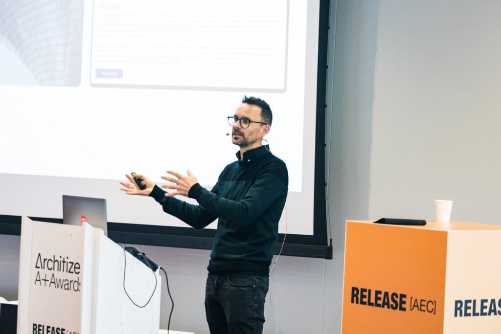 Allister Lewis, founder of ADDD, speaking at RELEASE AEC