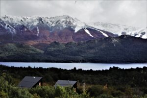 Twin houses on stilts in Patagonian forest, San Carlos de Bariloche