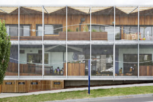Children playing in the elevated outdoor play space at Childcare Centre, Bundoora by Gardiner Architects