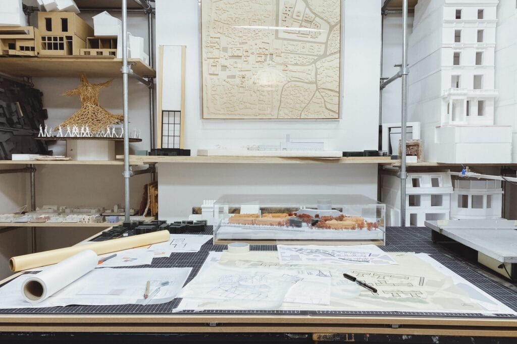 Physical architectural models in the Atomik Architecture studio model shop in East London