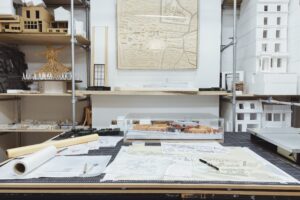 Physical architectural models in the Atomik Architecture studio model shop in East London