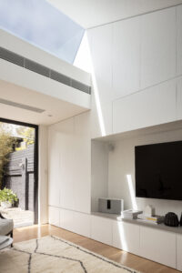 Skylight Terrace, Paddington Sydney, by Josephine Hurley Architecture - view towards kitchen showing raked ceiling