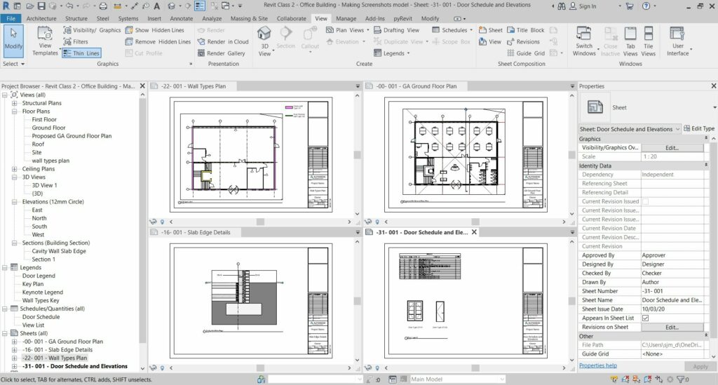 BIM software interface displaying architectural drawings and building model views.