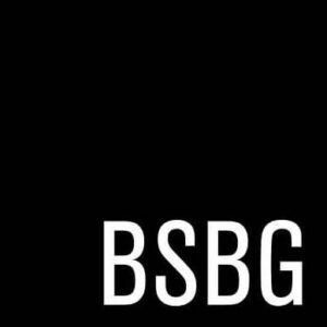 BSBG minimalistic logo on a black background.