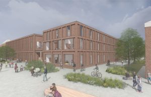 Sustainable modern community space blending architecture with nature for social connection and engagement.