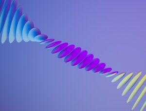 Elliptical wave in gradient hues, flowing from blue to green. Modern, glossy, dynamic design.