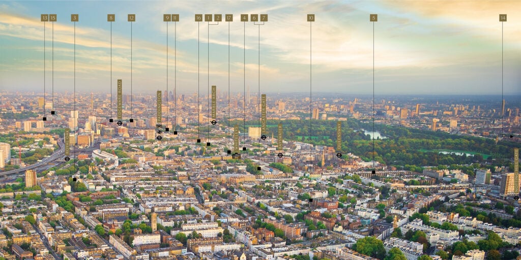 Aerial view of a European city with a blend of modern and traditional architecture.