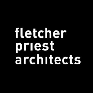 Modern logo of Fletcher Priest Architects with white text on a black background.
