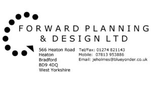Forward Planning & Design Ltd business card with contact details and professional layout.
