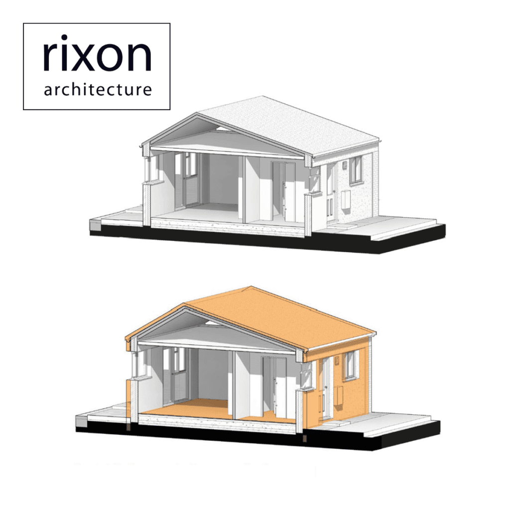 Modern single-storey house renderings by Rixon Architecture.