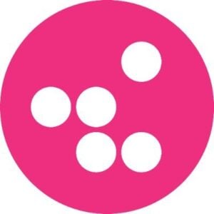 Vibrant magenta circle with white cutouts, asymmetrical design, minimalist modern graphic.