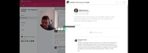 Split-screen view of a communication tool showing user profiles and message exchange.