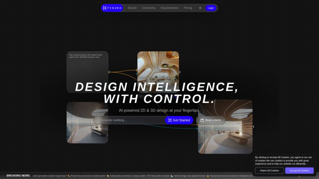 xFigura homepage: Design Intelligence, With Control — AI-powered 2D and 3D design for architects